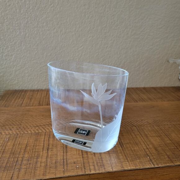 Vintage Mikasa Crystal Vase Oval 5.5 Inch Etched Bird of Paradise Floral Design - Picture 1 of 10